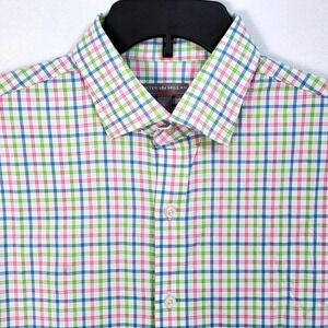 Peter Millar Performance Wicking‎ Button Up Tattersall Shirt Men Large Pastel